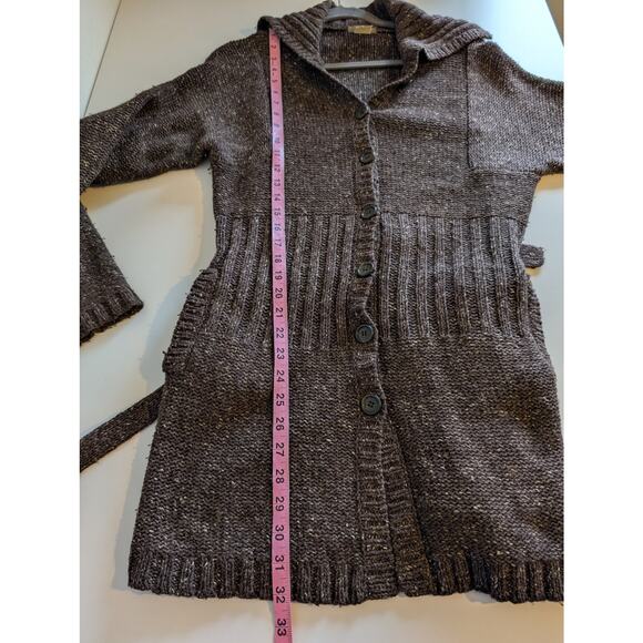 J Crew Cardigan Sweater Longline Wool Blend Heathered Chunky Knit Brown Size M - Picture 10 of 10